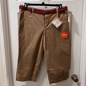 Dockers NEW Khaki Capri Pants w/Decorative Button Detail & Stitched Belt-SZ‎ 14